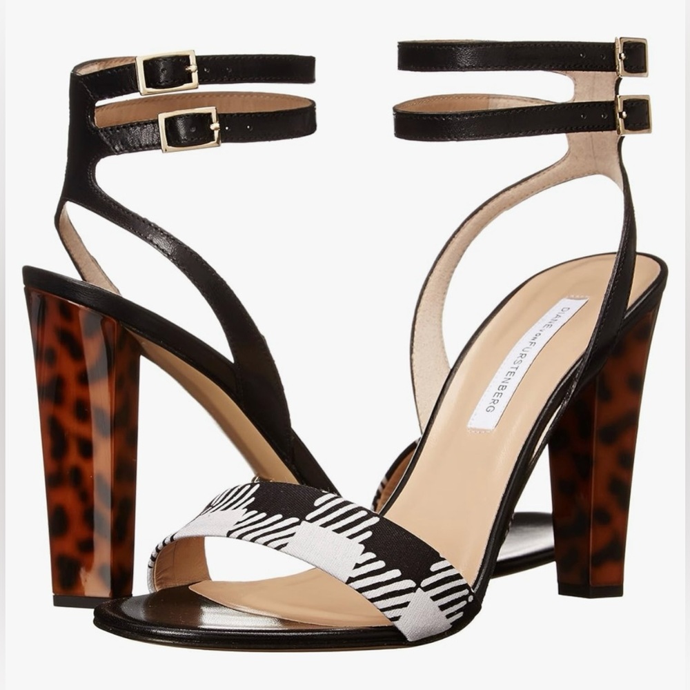 ❤️ NWT Diane von Furstenberg leather Black & White tortoise heels.Made in ITALY
